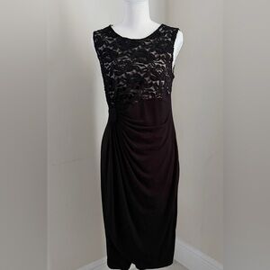 Enfocus Studio Black Lace Overlay Ruched Sheath Dress – Size 10